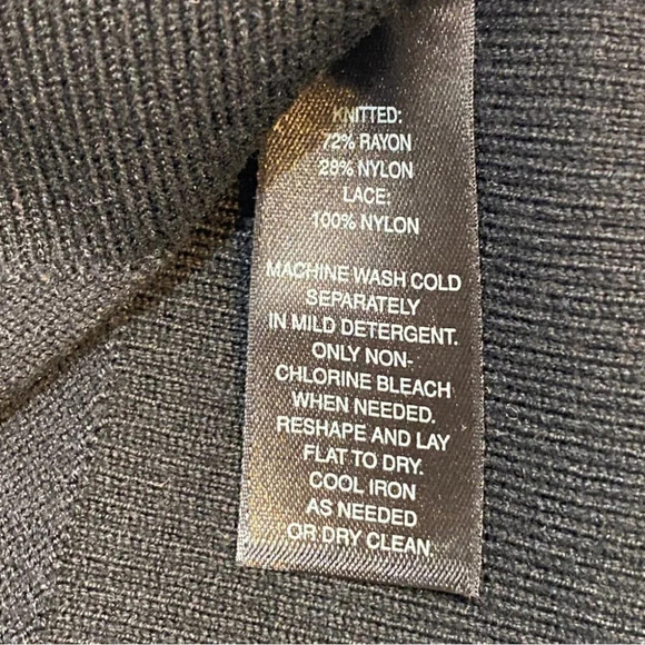 WHBM Lace Keyhole Neck and Ribbed Black Fitted 3/4 Sleeve Sweater Size S - Picture 6 of 15